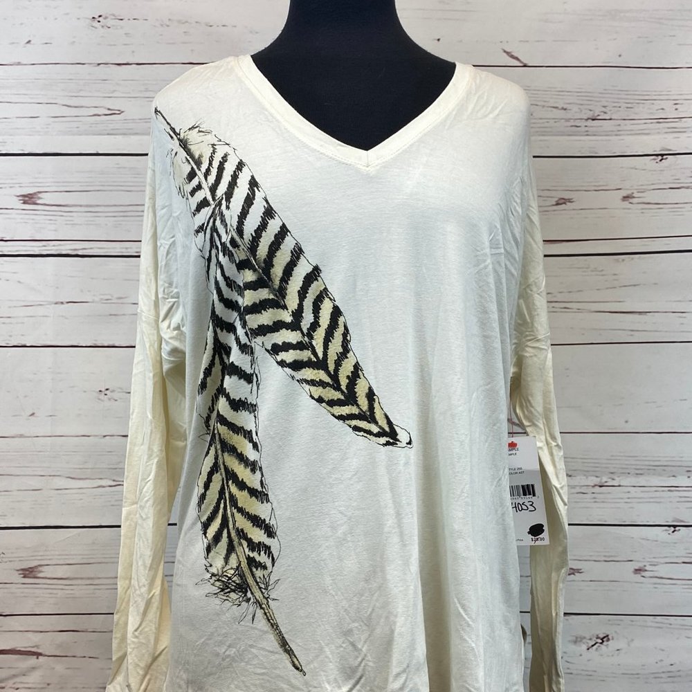 Karen Kane Red 23 Feather Print Side Slit Tunic S